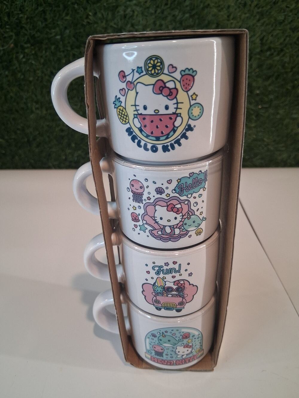Silver Buffalo Sanrio Hello Kitty Summer Fun Stacked Ceramic Mugs Set of 4 3oz